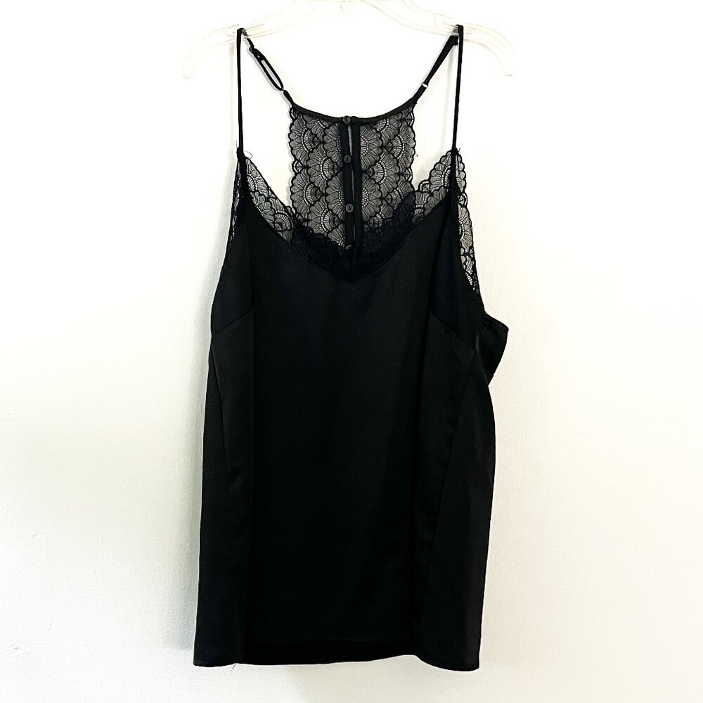 gibson / lace satin cami top black. L